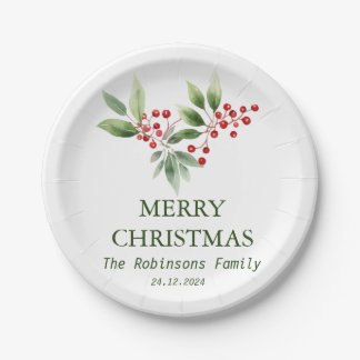 Assiettes En Carton Aquarelle de la branche du Berry Noël