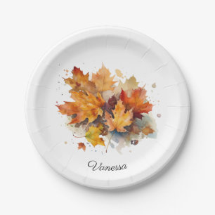Assiettes En Carton Aquarelle de l'érable d'automne, personnalisée