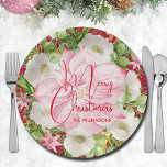 Assiettes En Carton Aquarelle de Noël Floral<br><div class="desc">Les grandes plaques personnalisées sont ornées de fleurs d'hiver modernes et élégantes et d'un poinsettia rose avec Joyeux Noël et votre nom en lettrage chic. CORRESPONDRE des articles dans notre magasin.</div>