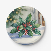 Assiettes En Carton Aquarelle de Noël Mistletoe (Devant)