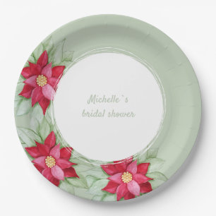 Assiettes En Carton Aquarelle de Noël Poinsettia Peinte à la main