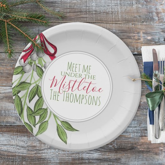 Assiettes En Carton Aquarelle de Noël Rustique Moderne Mistletoe