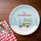 Assiettes En Carton Aquarelle de Noël Voiture Nostalgique Rustique mod