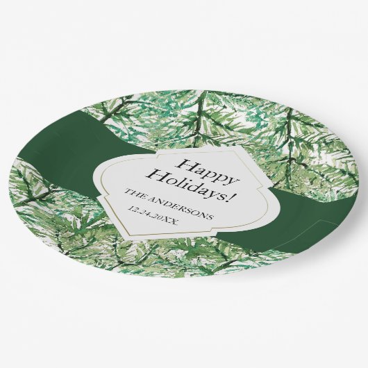 Assiettes En Carton Aquarelle de pin vert (Angle)