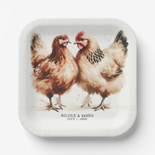 Assiettes En Carton Aquarelle de poulet Brown Mariage rustique