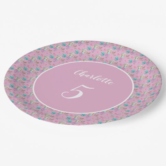 Assiettes En Carton Aquarelle de poupée de fleurs mignonnes (Angle)