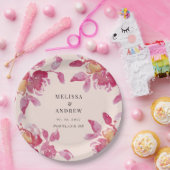 Assiettes En Carton Aquarelle de Rose clair Mariage moderne (Fête)