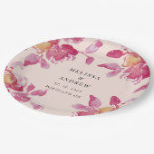Assiettes En Carton Aquarelle de Rose clair Mariage moderne (Angle)