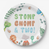 Assiettes En Carton Aquarelle de Stomp, Chomp et deux dinosaures Anniv (Devant)