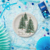 Assiettes En Carton Aquarelle de style ancien Arbre de Noël à neige (Fête)