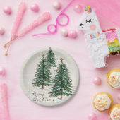 Assiettes En Carton Aquarelle de style ancien Arbre de Noël à neige (Fête)