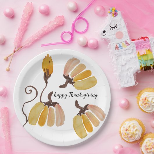 Assiettes En Carton Aquarelle de Thanksgiving Citrouilles (Fête)