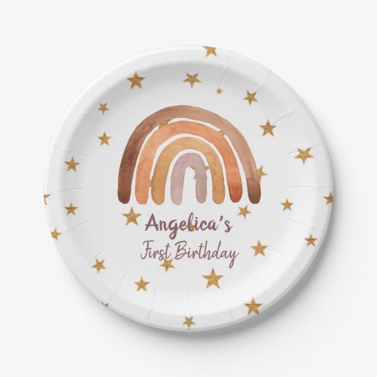 Assiettes En Carton Aquarelle de ton terrestre Arc-en-ciel Premier ann (Devant)