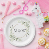 Assiettes En Carton Aquarelle de verdure Feuillage Monogramme Initiale (Fête)