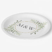Assiettes En Carton Aquarelle de verdure Feuillage Monogramme Initiale (Angle)
