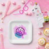 Assiettes En Carton Aquarelle de volley-ball Abstraite (Fête)