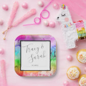 Assiettes En Carton Aquarelle d'encre d'alcool arc-en-ciel (Fête)