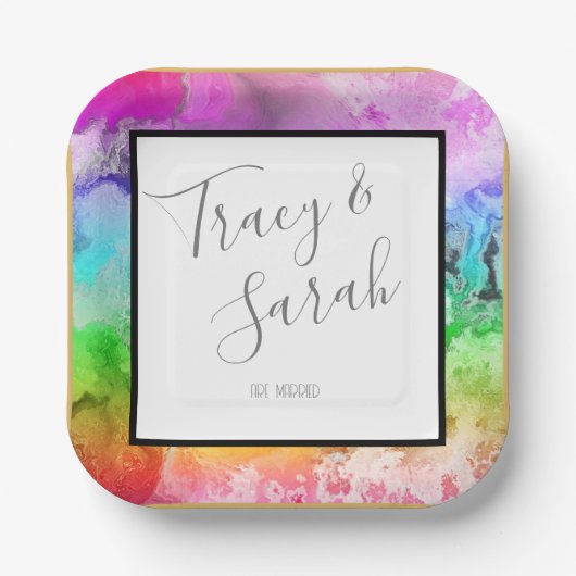 Assiettes En Carton Aquarelle d'encre d'alcool arc-en-ciel (Recto)