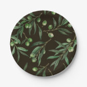 Assiettes En Carton Aquarelle des branches d'olive en noir (Devant)