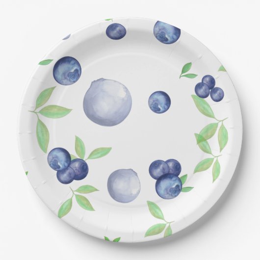 Assiettes En Carton Aquarelle d'été Blueberry (Devant)
