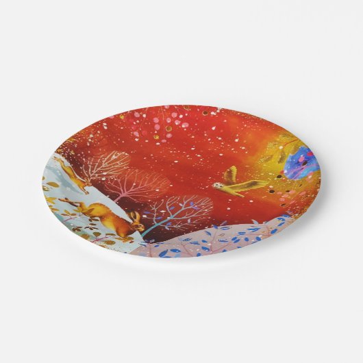 Assiettes En Carton Aquarelle d'hiver Gold Woodland Rabbit Owl (Angle)