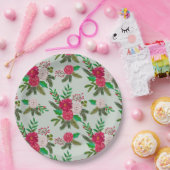 Assiettes En Carton Aquarelle d'hiver motifs floraux sur vert clair (Fête)
