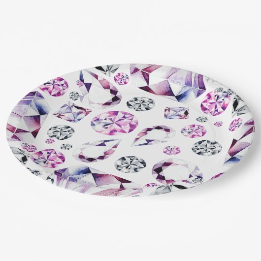 Assiettes En Carton Aquarelle Diamant Gems Plaques en papier (Angle)
