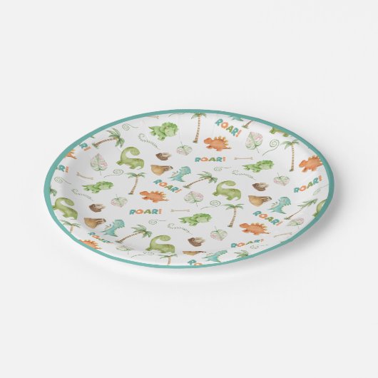 Assiettes En Carton Aquarelle Dinosaure Plaque papier d'anniversaire (Angle)