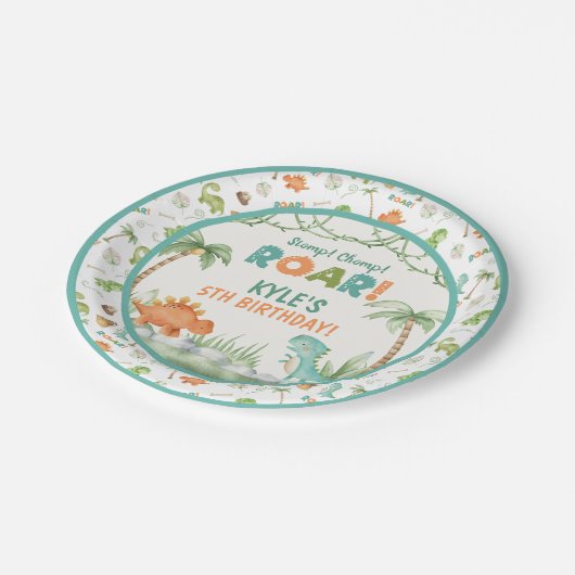 Assiettes En Carton Aquarelle Dinosaure Plaque papier d'anniversaire (Angle)