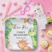Assiettes En Carton Aquarelle Dinosaure Trois Rex 3e anniversaire (Fête)