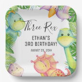 Assiettes En Carton Aquarelle Dinosaure Trois Rex 3e anniversaire (Recto)