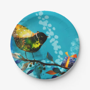 Assiettes En Carton Aquarelle d'Oiseau de Chanson à l'élégance or