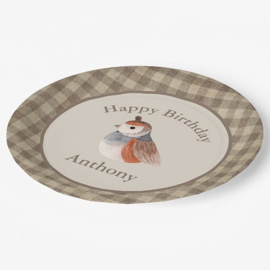 Assiettes En Carton Aquarelle d'oiseau mignonne Nom Anniversaire (Angle)