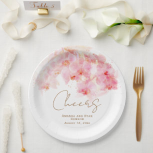 Assiettes En Carton Aquarelle d'orchidée délicate brille le Mariage fl