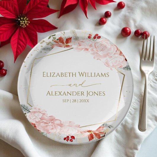 Assiettes En Carton Aquarelle dorée en plaque de papier de mariage d'h