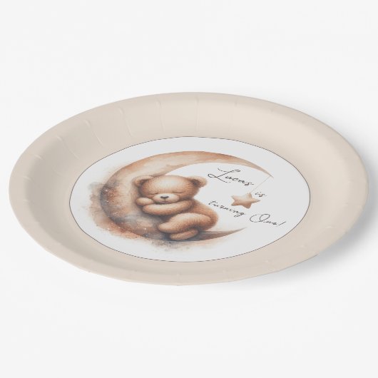 Assiettes En Carton Aquarelle Dormir Brown Ours sur la Lune (Angle)