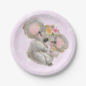 Assiettes En Carton Aquarelle douce fille Koala Baby shower rose (Devant)