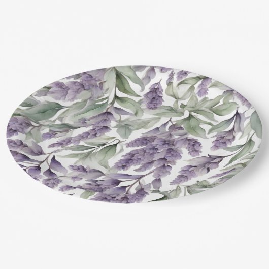 Assiettes En Carton Aquarelle douce lilas et sauge (Angle)