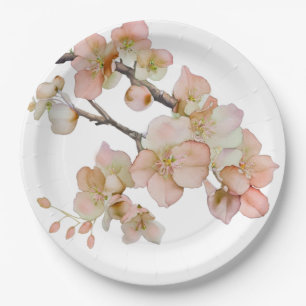 Assiettes En Carton Aquarelle douce oranger rose fleurs d'arbre