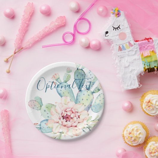 Assiettes En Carton Aquarelle douce Pastel Blooming Cactus  (Fête)