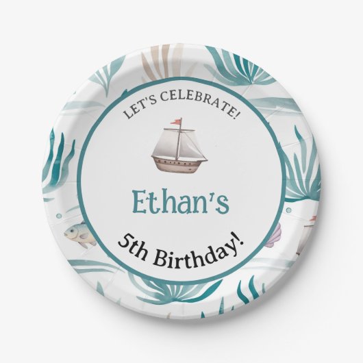 Assiettes En Carton Aquarelle douce scène océanique (Devant)