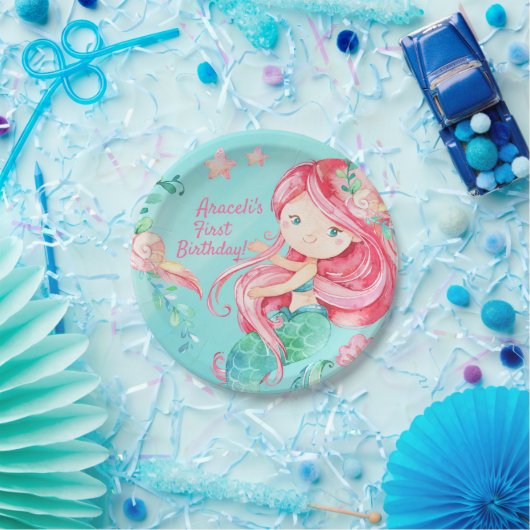 Assiettes En Carton Aquarelle douce sous mer Sirène fille Anniversaire (Fête)