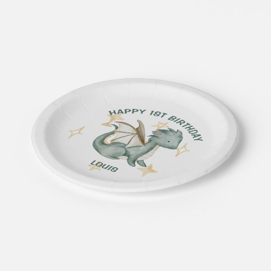 Assiettes En Carton aquarelle dragon et étoiles joyeux journal d'anniv (Angle)