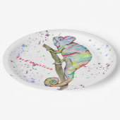 Assiettes En Carton Aquarelle drôle caméléon (Angle)