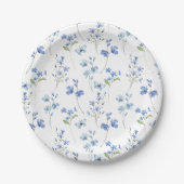 Assiettes En Carton Aquarelle Dusty Bleu Fleur sauvage Plaque papier (Devant)