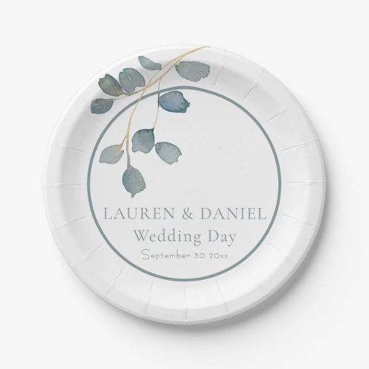 Assiettes En Carton Aquarelle Dusty Blue Mariage thème Plaques de papi (Devant)