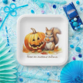 Assiettes En Carton Aquarelle Écureuil d'automne avec Jack-o-lanterne (Fête)