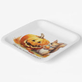 Assiettes En Carton Aquarelle Écureuil d'automne avec Jack-o-lanterne (Angulaire)