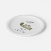 Assiettes En Carton Aquarelle Eglise traditionnelle Monogramme Mariage (Angle)
