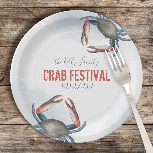 Assiettes En Carton Aquarelle Élégant Crabe Bleu Rustique Moderne